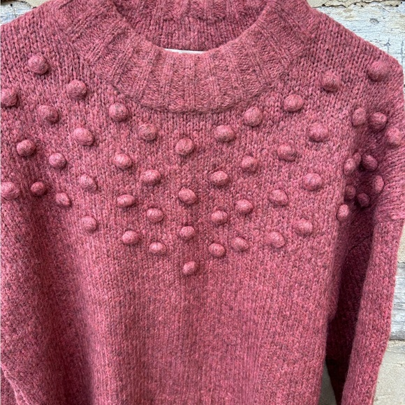 Madewell Women’s Mock Neck Cropped Pom Pom Detail Sweater Wool Blend Rust Size M - Picture 3 of 11